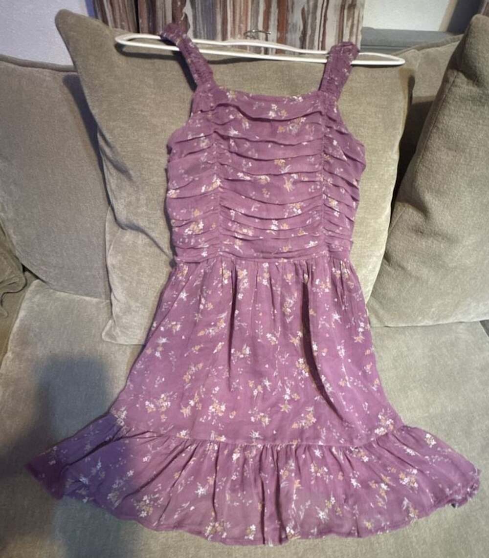 abercrombie kids Purple Floral Ruched Chiffon Dress Size 15/16